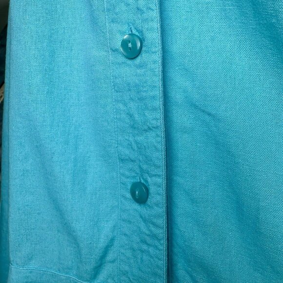 CJ Banks Button Up Hoodie Women's 3X Aqua Blue Linen Blnd Beachy Coastal 3/4 Slv - Picture 12 of 16